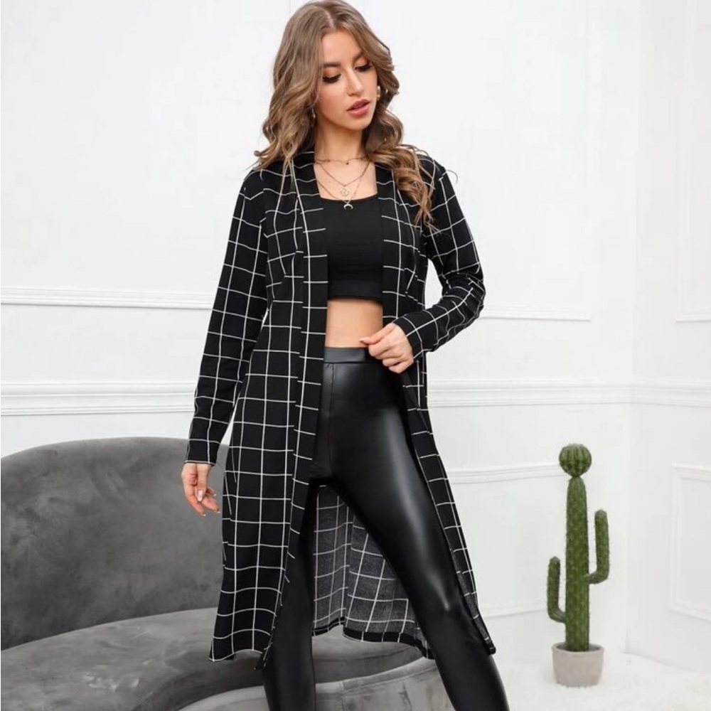 Grid Print Open Front Blazer - image 3